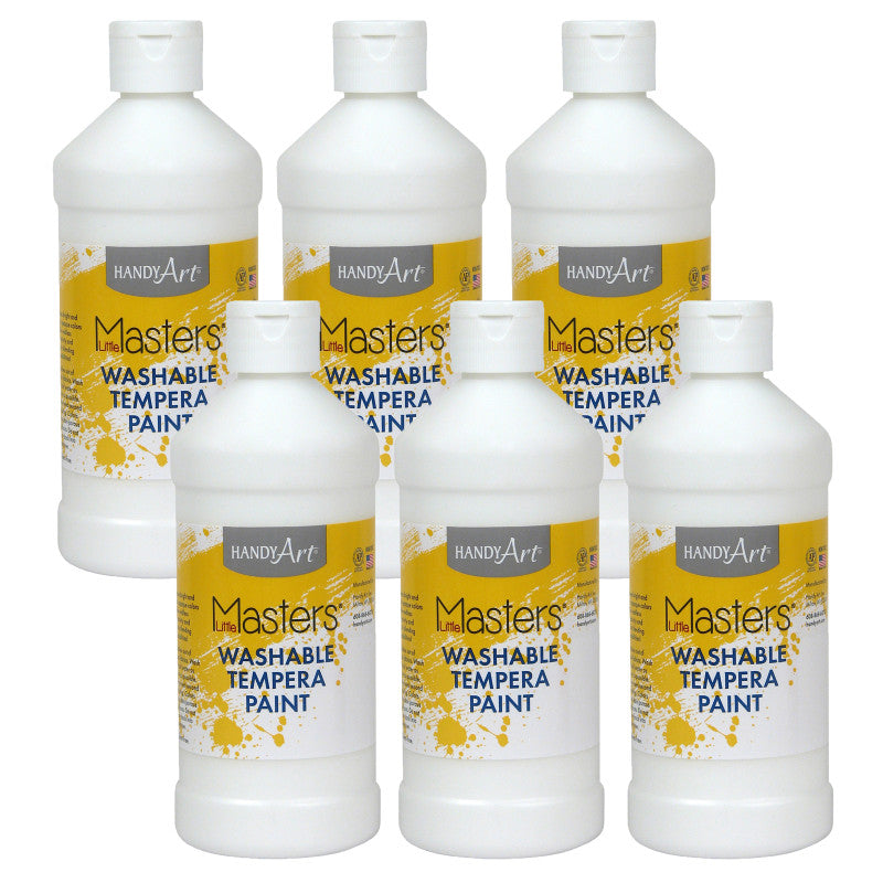 HANDY ART - Little Masters® Washable Tempera Paint, White, 16 oz., Pack of 6