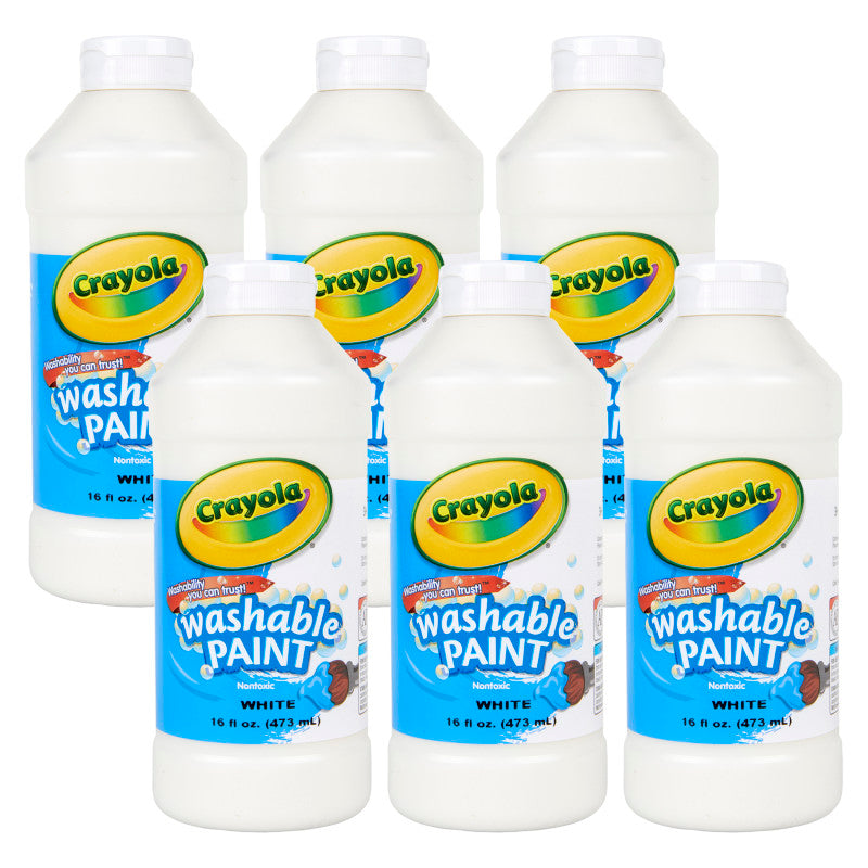 Washable Paint, White, 16 oz. Bottles, Pack of 6