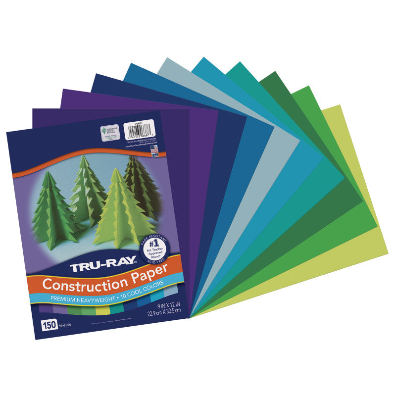 Construction Paper, Heavyweight, Cool Assorted, 9" x 12", 150 Sheets