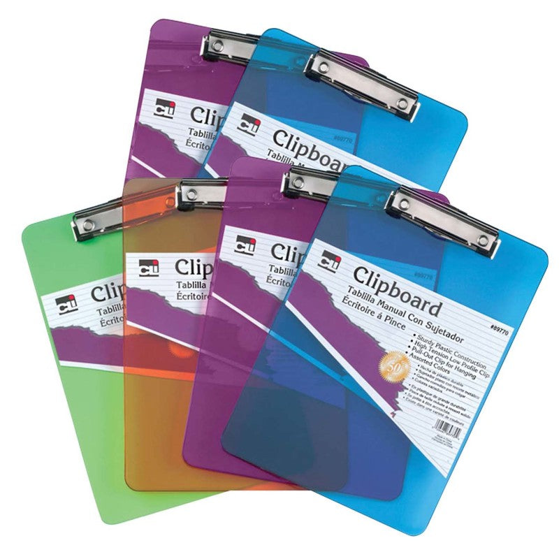 CHARLES LEONARD - Plastic Clipboard, Letter, Assorted Colors, Pack of 6