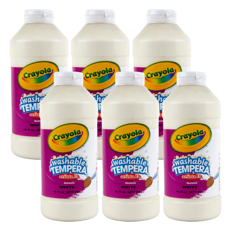 Artista II® Washable Liquid Tempera Paint, White, 16 oz. Bottles, Pack of 6