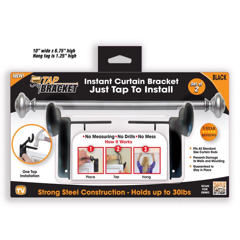 TAP BRACKET - TAP BRACKET As Seen On TV Black Steel Curtain Bracket 30 lb