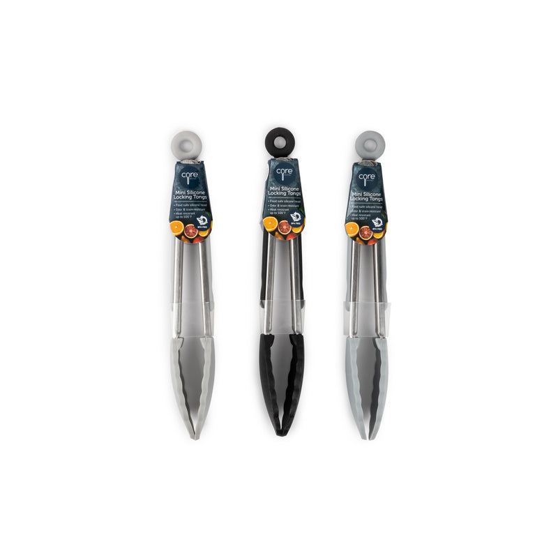 CORE KITCHEN - Core Kitchen Silver Silicone/Stainless Steel Mini Locking Tong Set - Case of 15