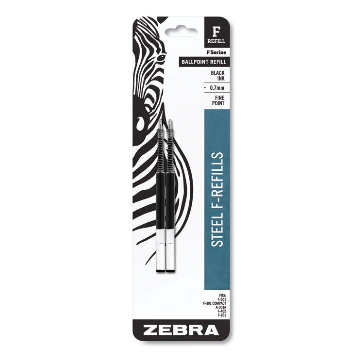 Zebra - F-Refill for Zebra F-Series Ballpoint Pens, Fine Conical Tip, Black Ink, 2/Pack