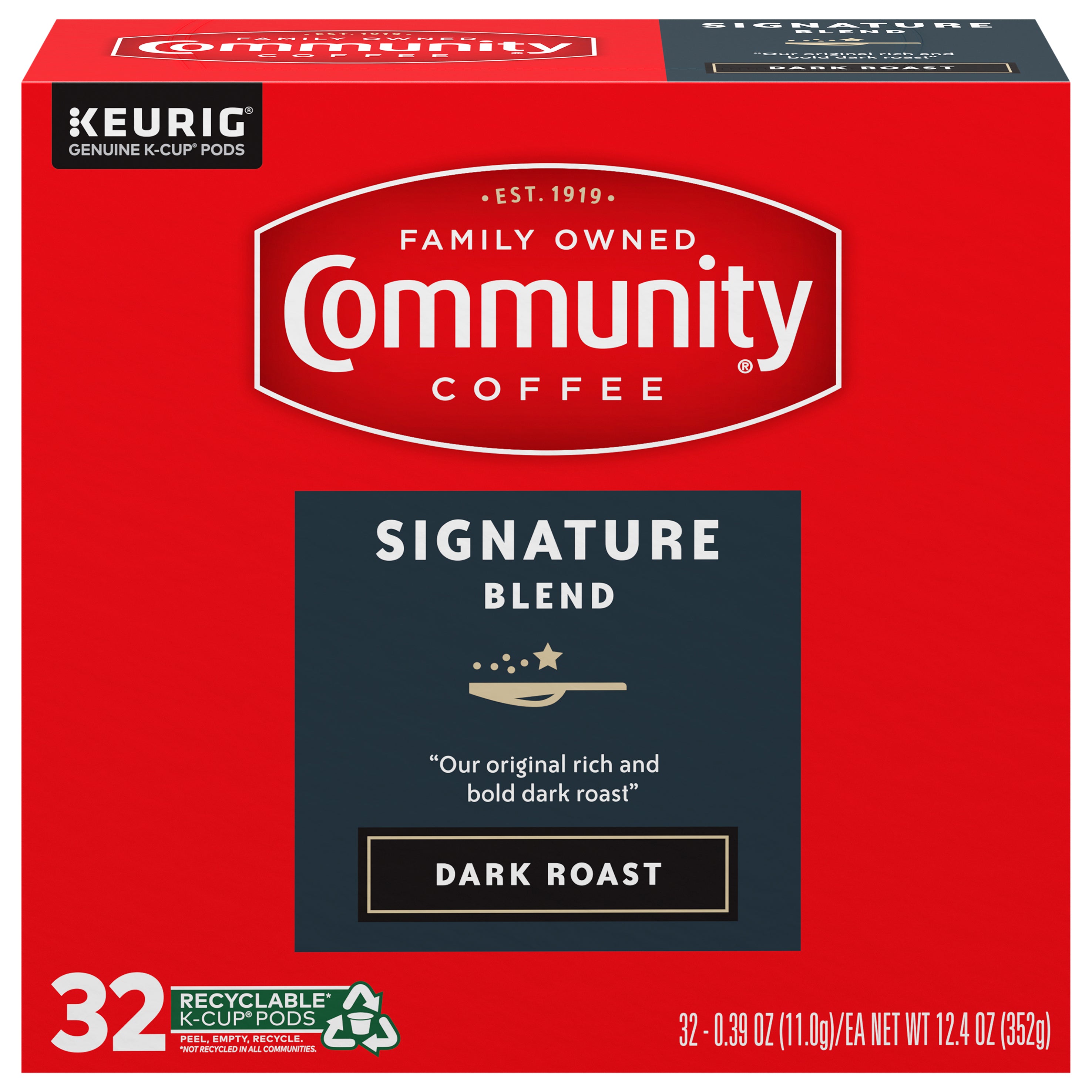 Community Coffee Signature Blend Dark Roast Single Serve 32 ct Box - Case of 4