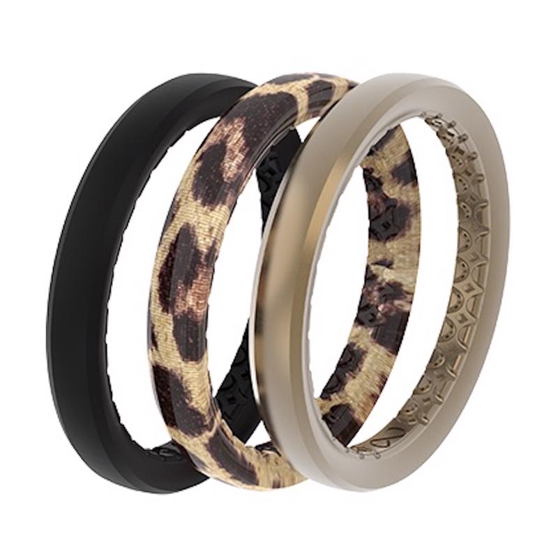 GROOVE LIFE - Groove Life Women's Leopard Round Assorted Stackable Rings Silicone Water Resistant Size 6