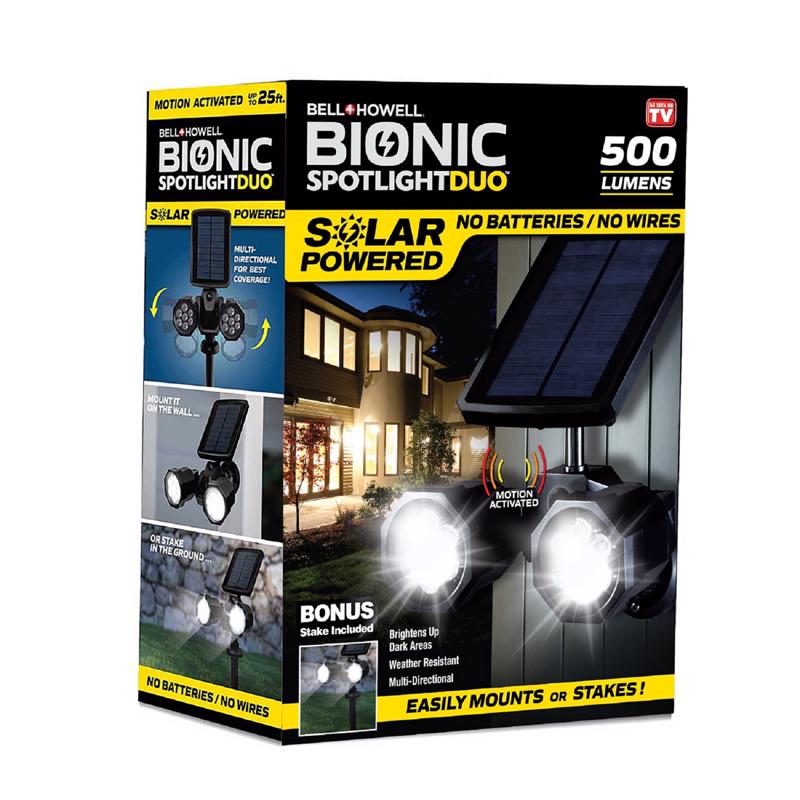 BELL + HOWELL - Bell + Howell Bionic Spotlight Duo Motion-Sensing Solar Powered LED Black Spotlight
