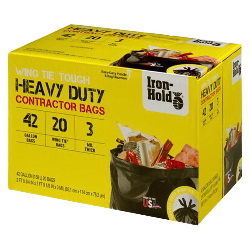 IRON-HOLD - Iron-Hold 42 gal Contractor Bags Wing Ties 20 pk 3 mil - Case of 4
