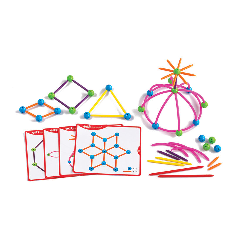 EDXEDUCATION - Skeletal Starter Geo Set - 144 Multicolored Pieces - 20 Double-Sided Activity Cards