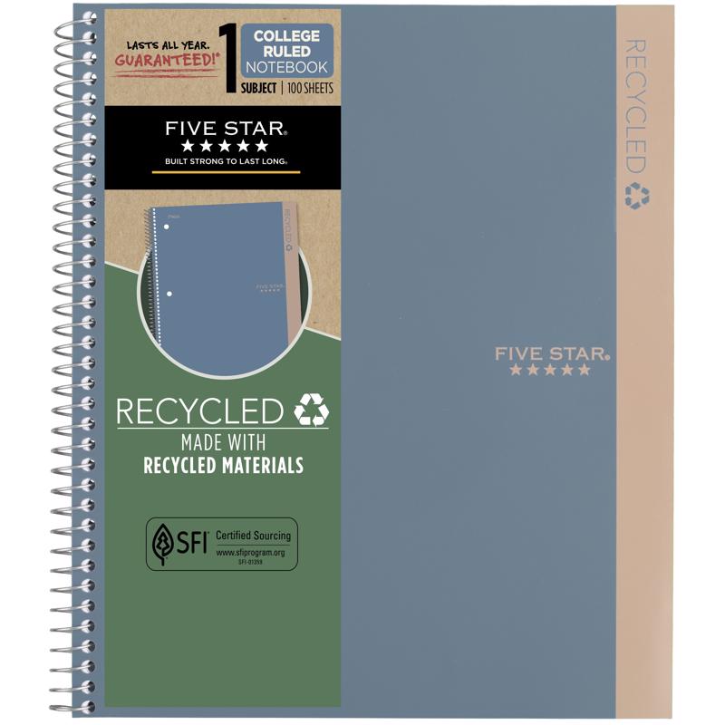 FIVE STAR - Five Star Recycled 9.75 in. W X 11 in. L College Ruled Spiral Blue Notebook
