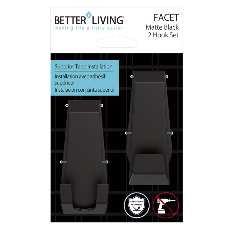 BETTER LIVING - Better Living Facet 3.38 in. H X 1.25 in. W X 1.5 in. L Matte Black Bath Hook