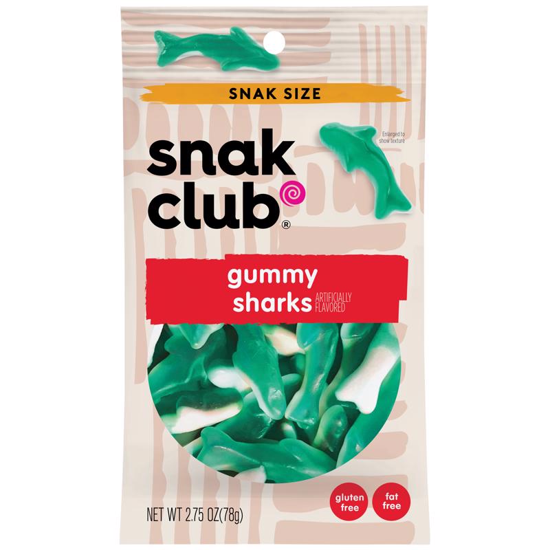 SNAK CLUB - Snak Club Raspberry Sharks Gummi Candy 2.75 oz Bagged - Case of 12