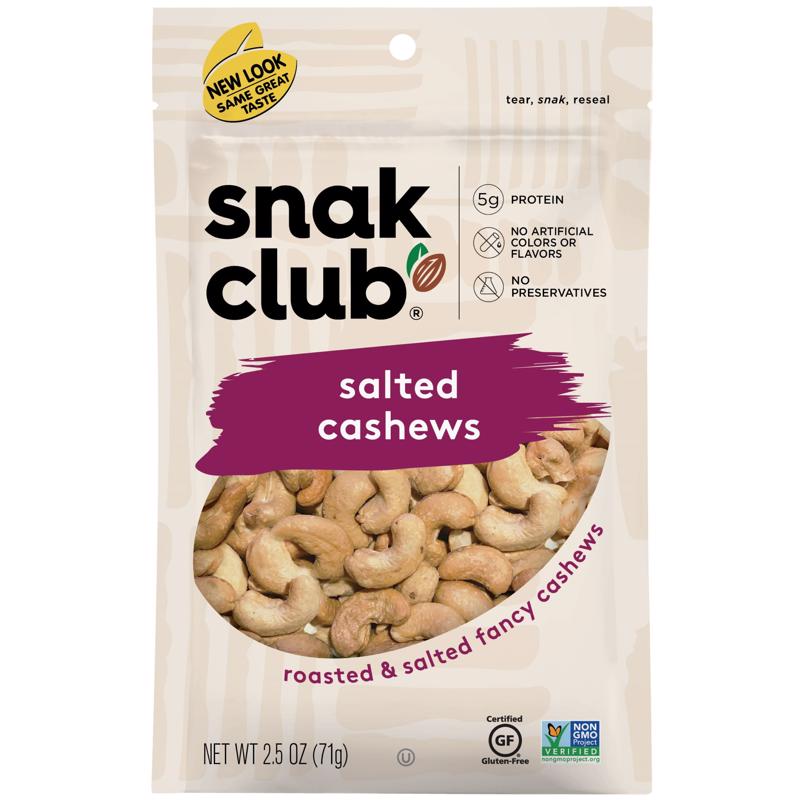 SNAK CLUB - Snak Club Salted Cashews 2.5 oz Bagged - Case of 6