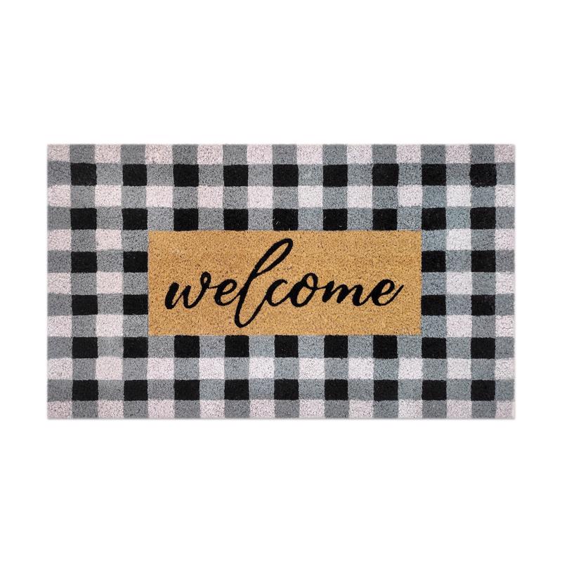 FIRST CONCEPT - First Concept 30 in. L X 18 in. W Black/White Checkers Welcome Coir Door Mat