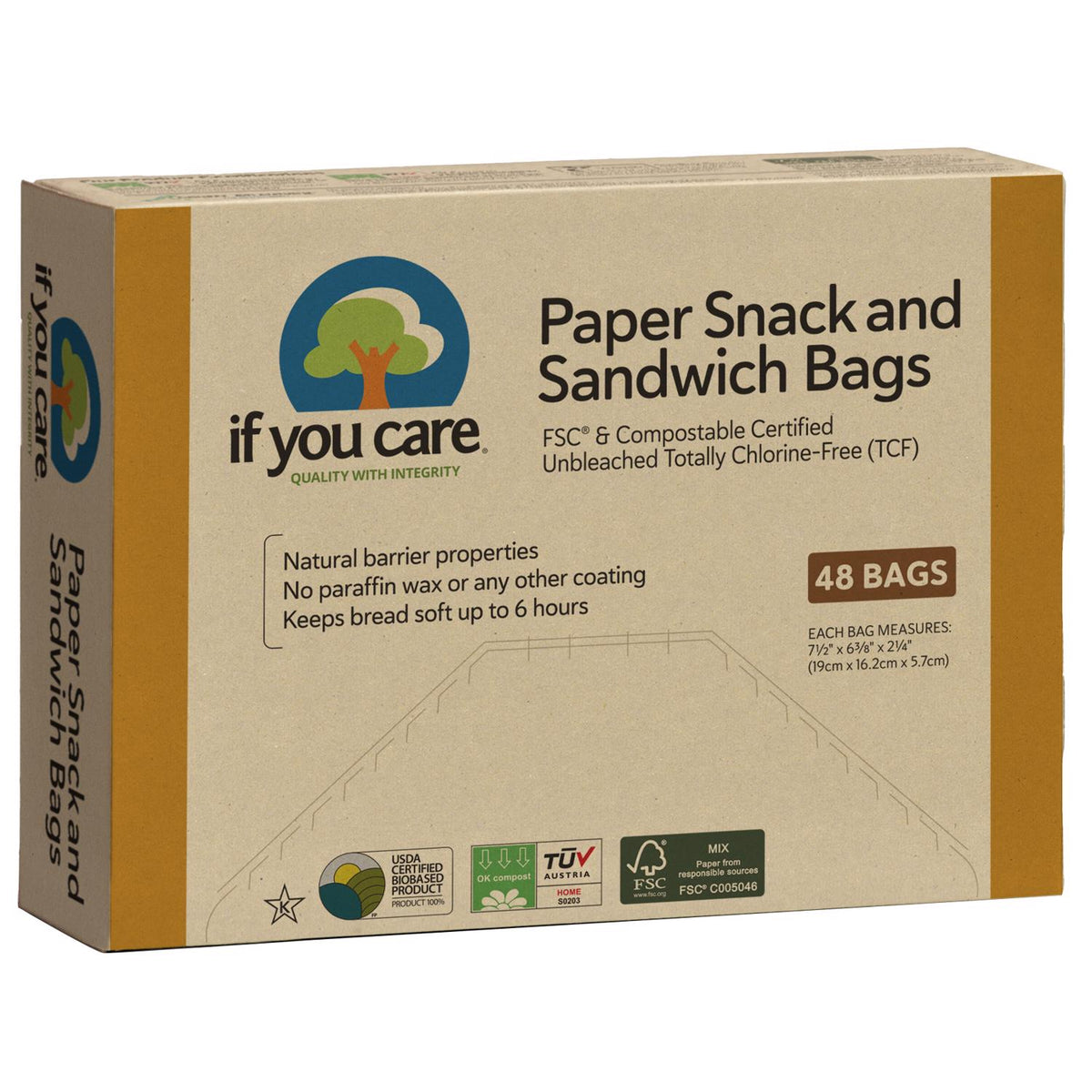 If You Care Brown Paper Snack and Sandwich Bag - Case of 12