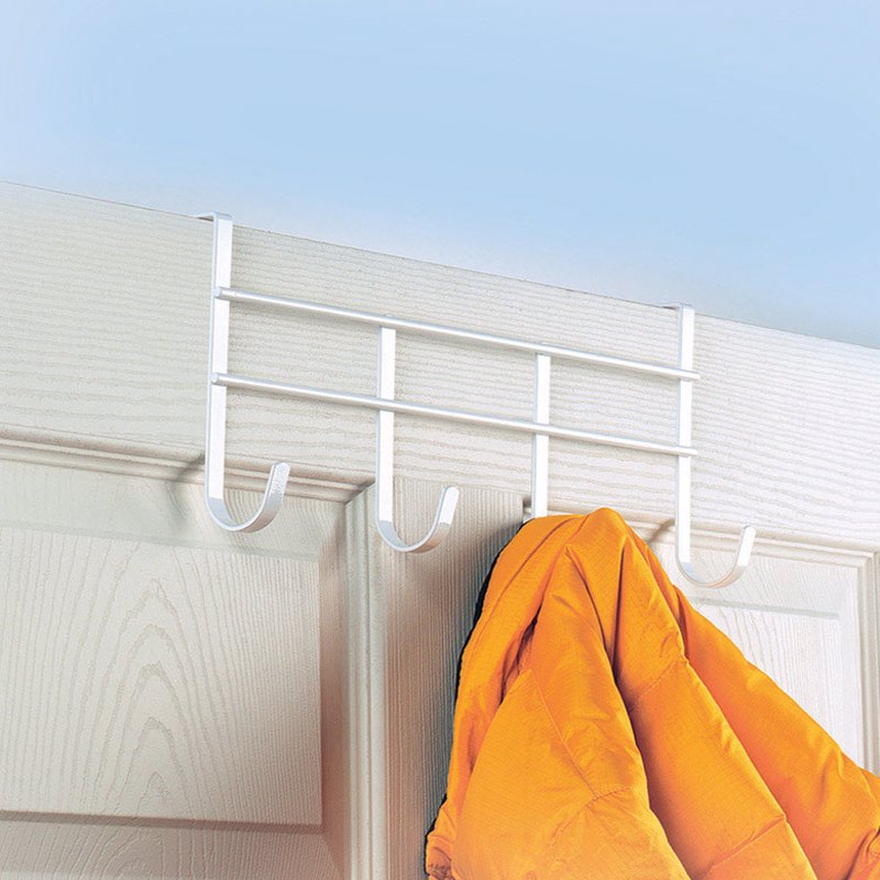 SPECTRUM - Spectrum 13-3/4 in. L Semi Gloss White Steel Small Over the Door 4-Hook Rack 1 pk