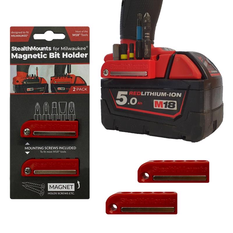 STEALTHMOUNTS - StealthMounts Bit Holders Compatible with Milwaukee M18; Red ABS Magnetic Bit Holder 2 pk