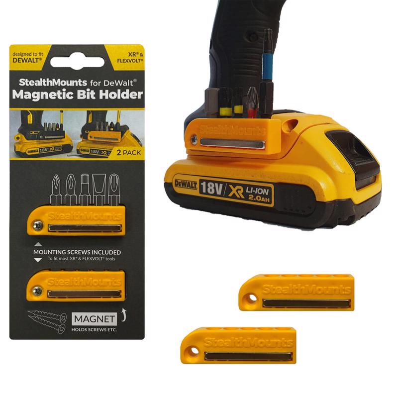 STEALTHMOUNTS - StealthMounts Bit Holders Compatible with DeWalt 20V; Yellow ABS Magnetic Bit Holder 2 pk