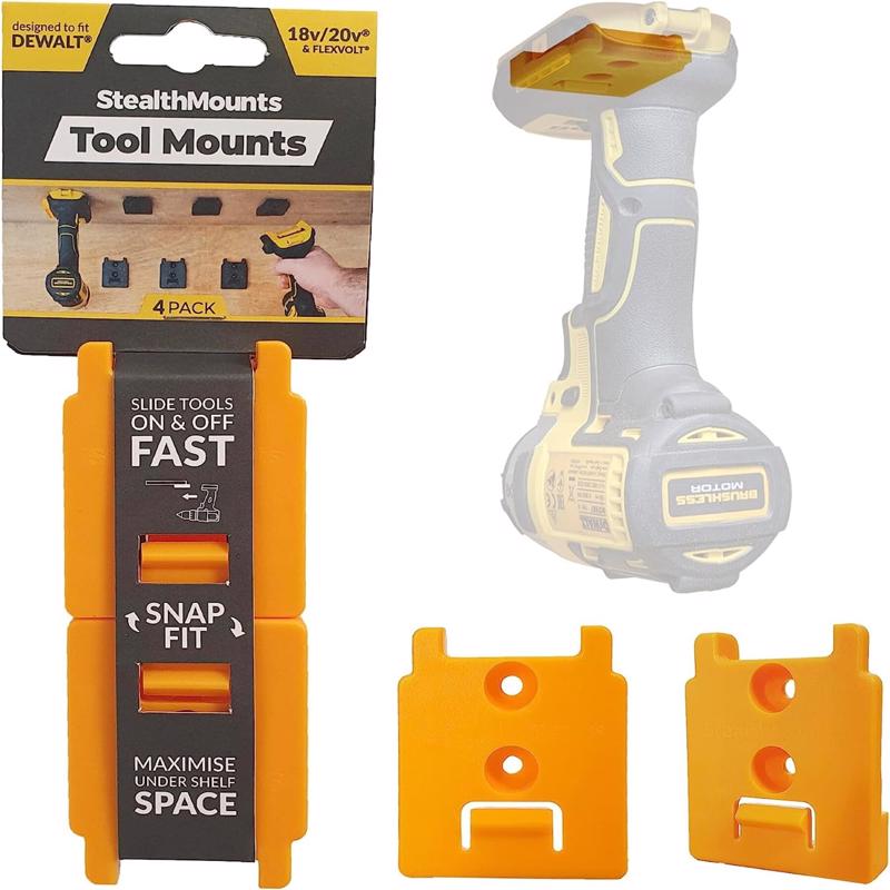 S - StealthMounts Tool Holders Compatible with DeWalt 18/20V & Flexvolt; Yellow ABS Tool Holder 4 pk