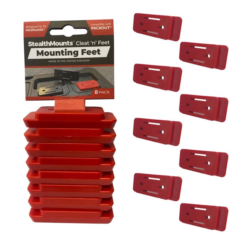 STEALTHMOUNTS - StealthMounts Mounting Feet Compatible with Milwaukee Packout; Red ABS Packout Holder 8 pk