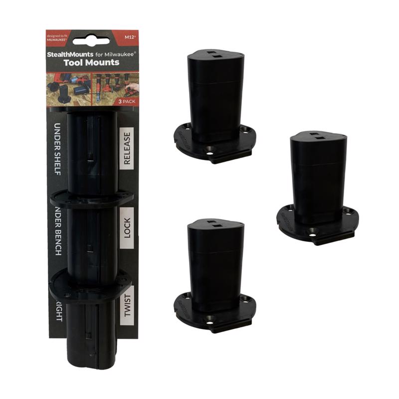 STEALTHMOUNTS - StealthMounts Tool Holders Compatible with Milwaukee M12; Black ABS Tool Holder 3 pk