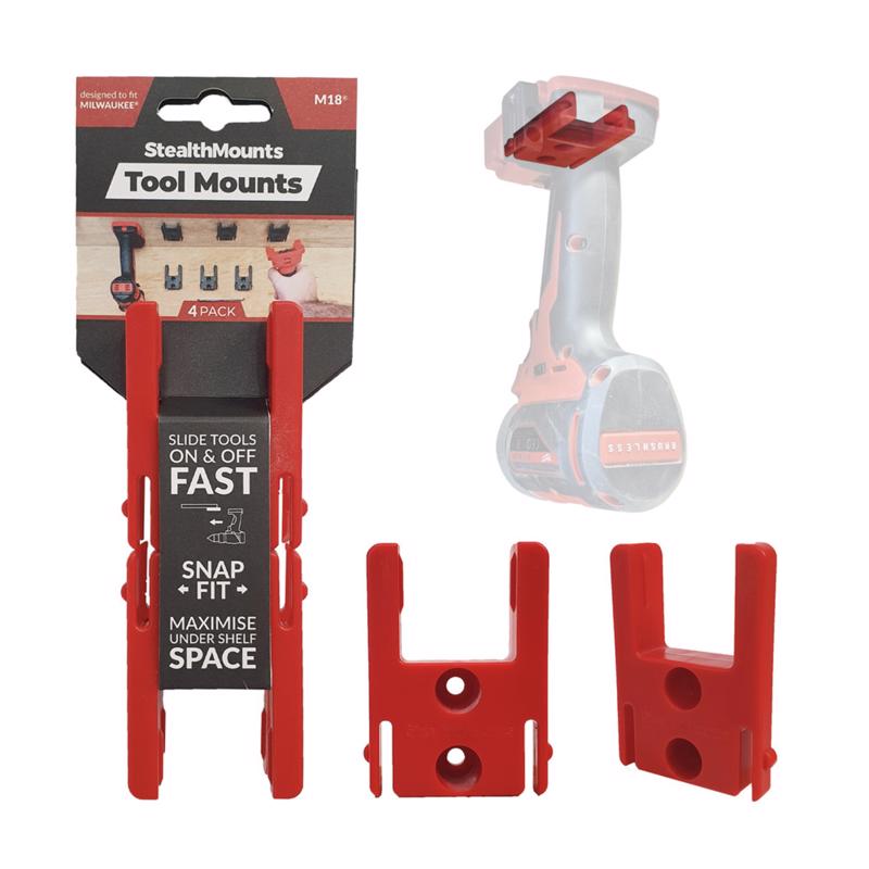 STEALTHMOUNTS - StealthMounts Tool Holders Compatible with Milwaukee M18; Red ABS Tool Holder 4 pk