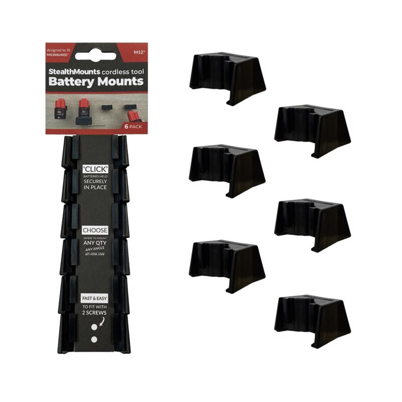 STEALTHMOUNTS - StealthMounts Battery Mounts Compatible with Milwaukee M12; Black ABS Battery Holder 6 pk