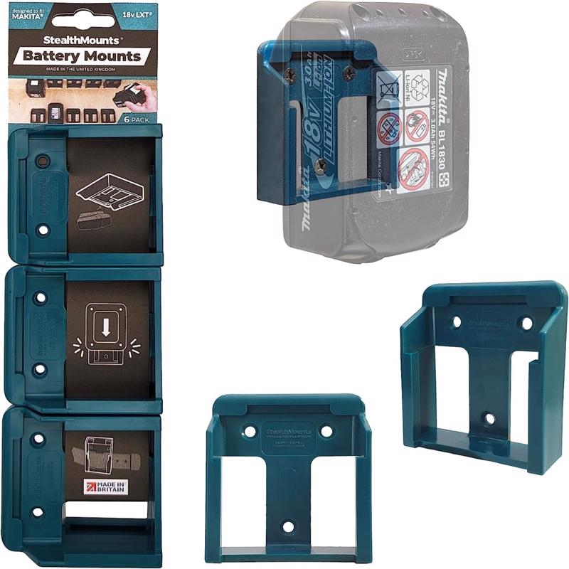 STEALTHMOUNTS - StealthMounts Battery Mounts Compatible with Makita 18V LXT; Blue ABS Battery Holder 6 pk