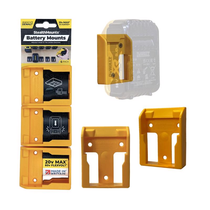 STEALTHMOUNTS - StealthMounts Battery Mounts Compatible with DeWalt 20V MAX; Yellow ABS Battery Holder 6 pk
