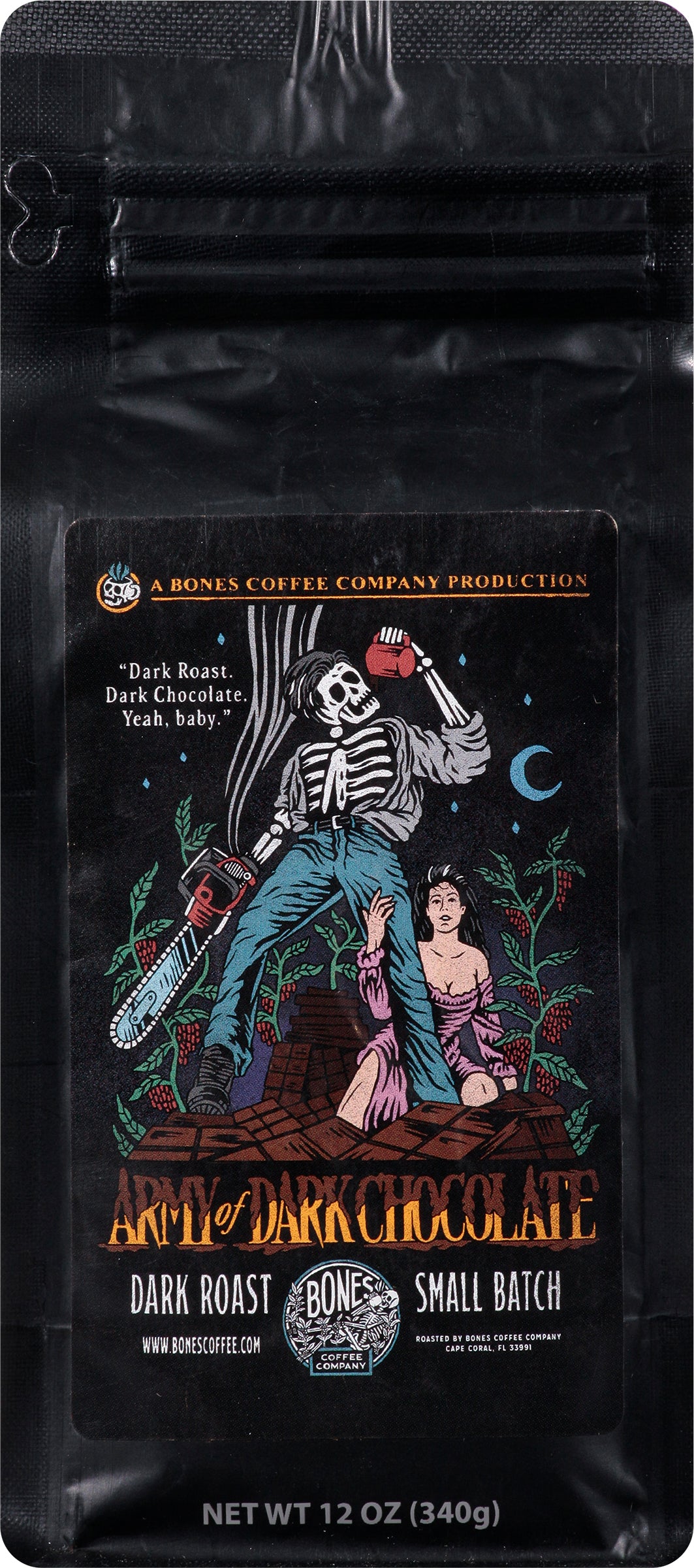 Bones Coffee Army of Dark Chocolate Dark Roast Ground Coffee 12 oz - Case of 12