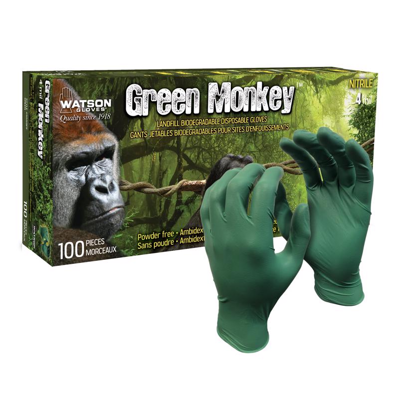 WATSON GLOVES - Watson Gloves Green Monkey S Landfill Biodegradable Nitrile Green Disposable Gloves