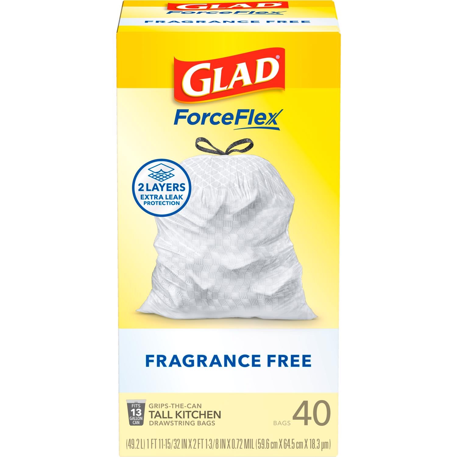Glad Force Flex 13 gal No Scent Kitchen Trash Bags Drawstring 40 pk - Case of 6
