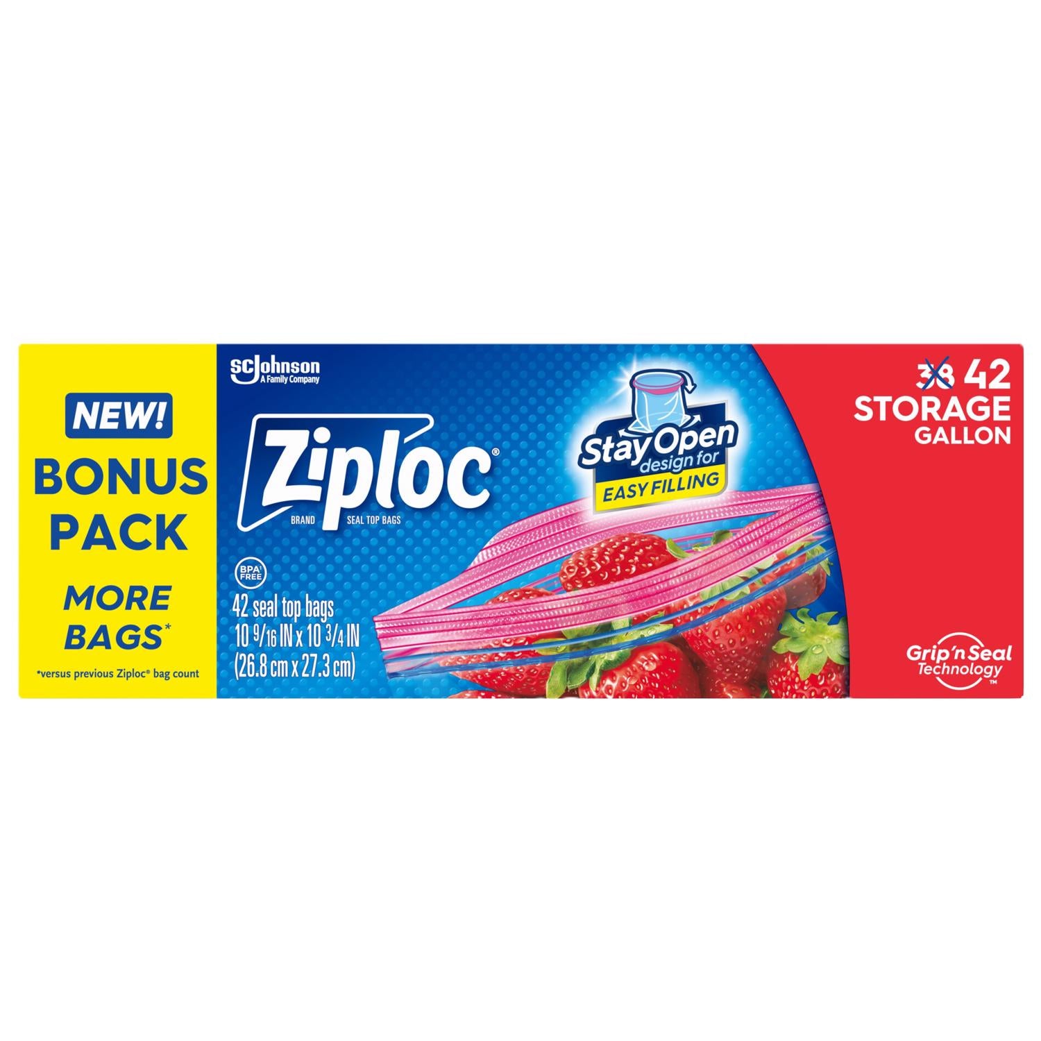 Ziploc Grip 'n Seal Technology 1 gal Clear Zipper Storage Bag 42 pk - Case of 9