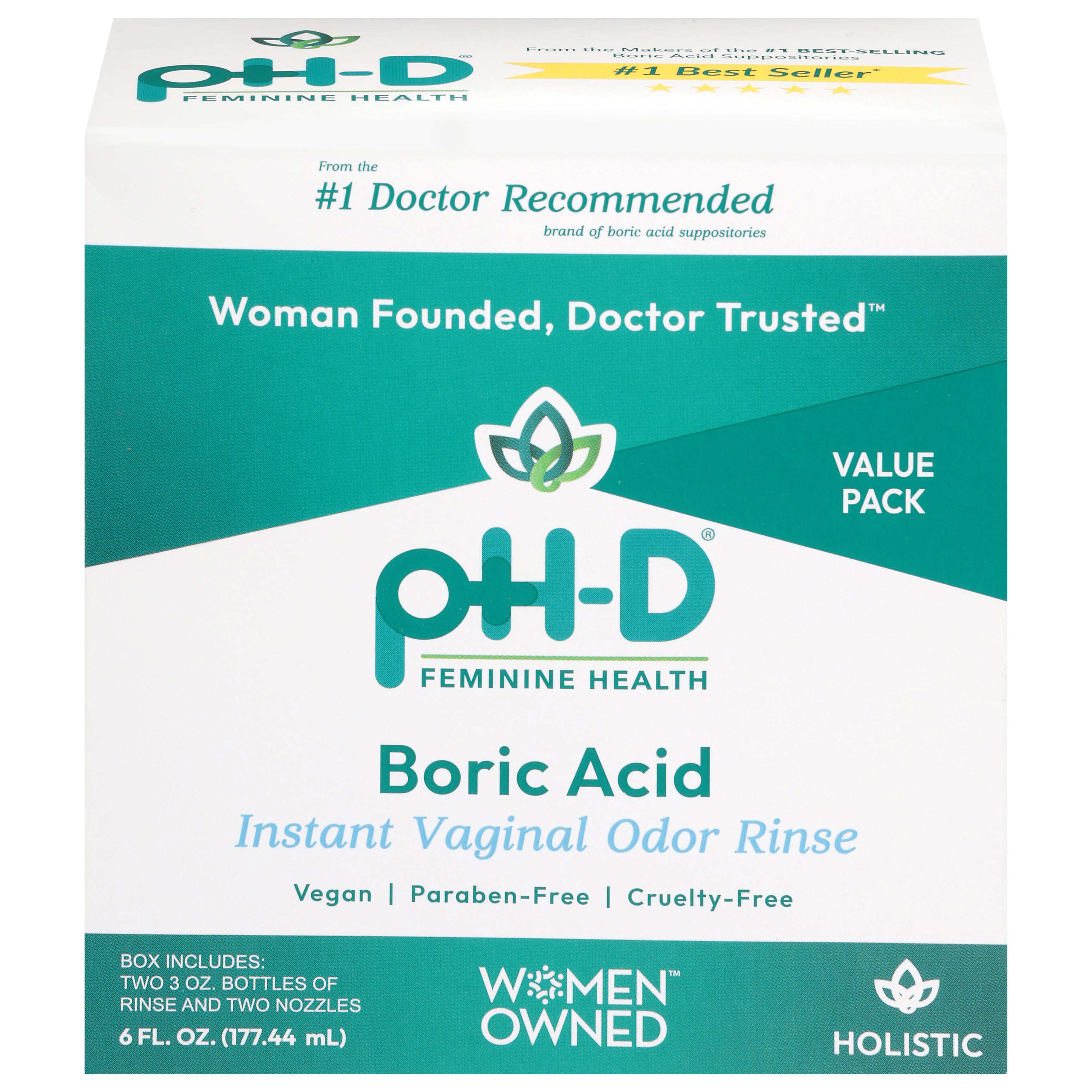 pH-D Feminine Health Boric Acid Instant Vaginal Odor Rinse Value Pack 6 fl oz - Case of 4