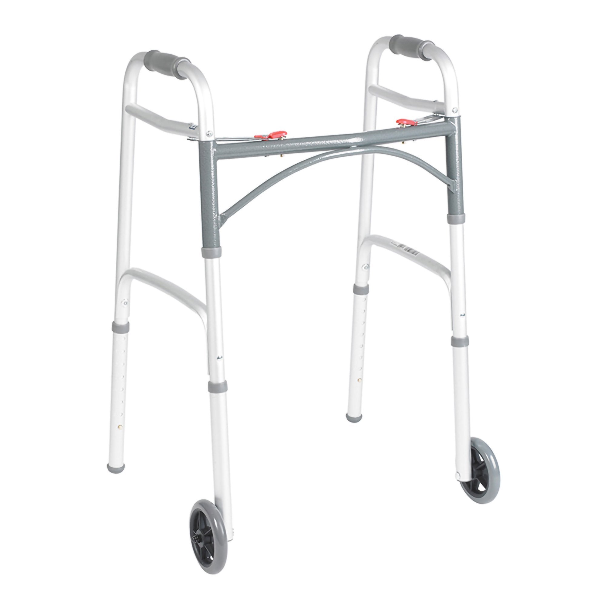 Drive Medical - Dual Release Folding Walker with Wheels Adjustable Height drive™ Deluxe Aluminum Frame 350 lbs. Weight Capacity 25 to 32-1/4 Inch Height [4/CS]
