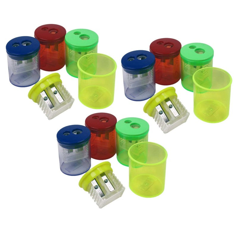 EISEN - Two-Hole Pencil Sharpener, Assorted Colors, Pack of 12