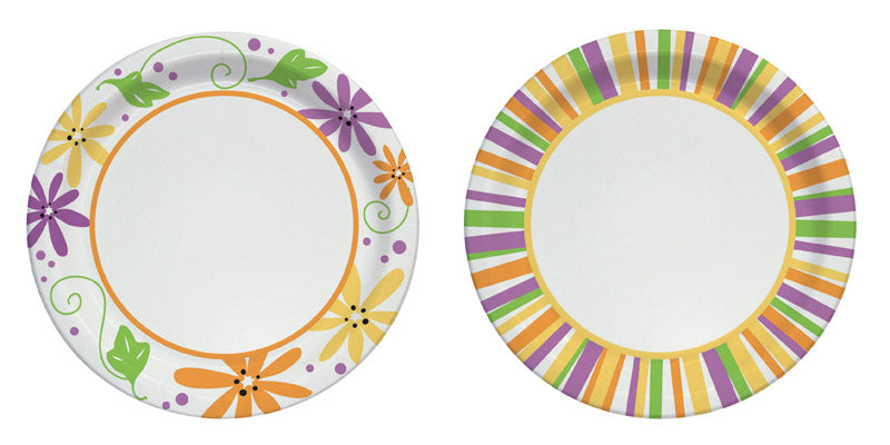 SOLO - Solo Paper Mixed Garden Party Stripes and Flowers Design Plate 10 in. D 22 pk