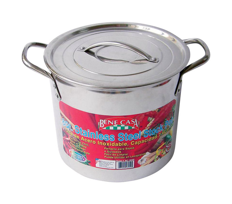 BENE CASA - Bene Casa Stainless Steel Stock Pot 8.38 in. 8 qt Silver