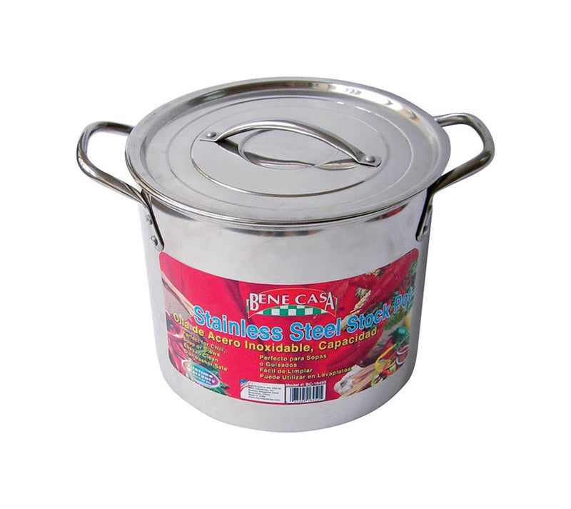 BENE CASA - Bene Casa Stainless Steel Stock Pot 10.15 in. 16 qt Silver