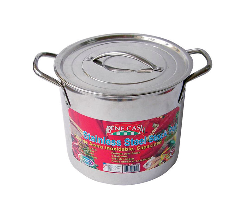 BENE CASA - Bene Casa Stainless Steel Stock Pot 11.18 in. 20 qt Silver