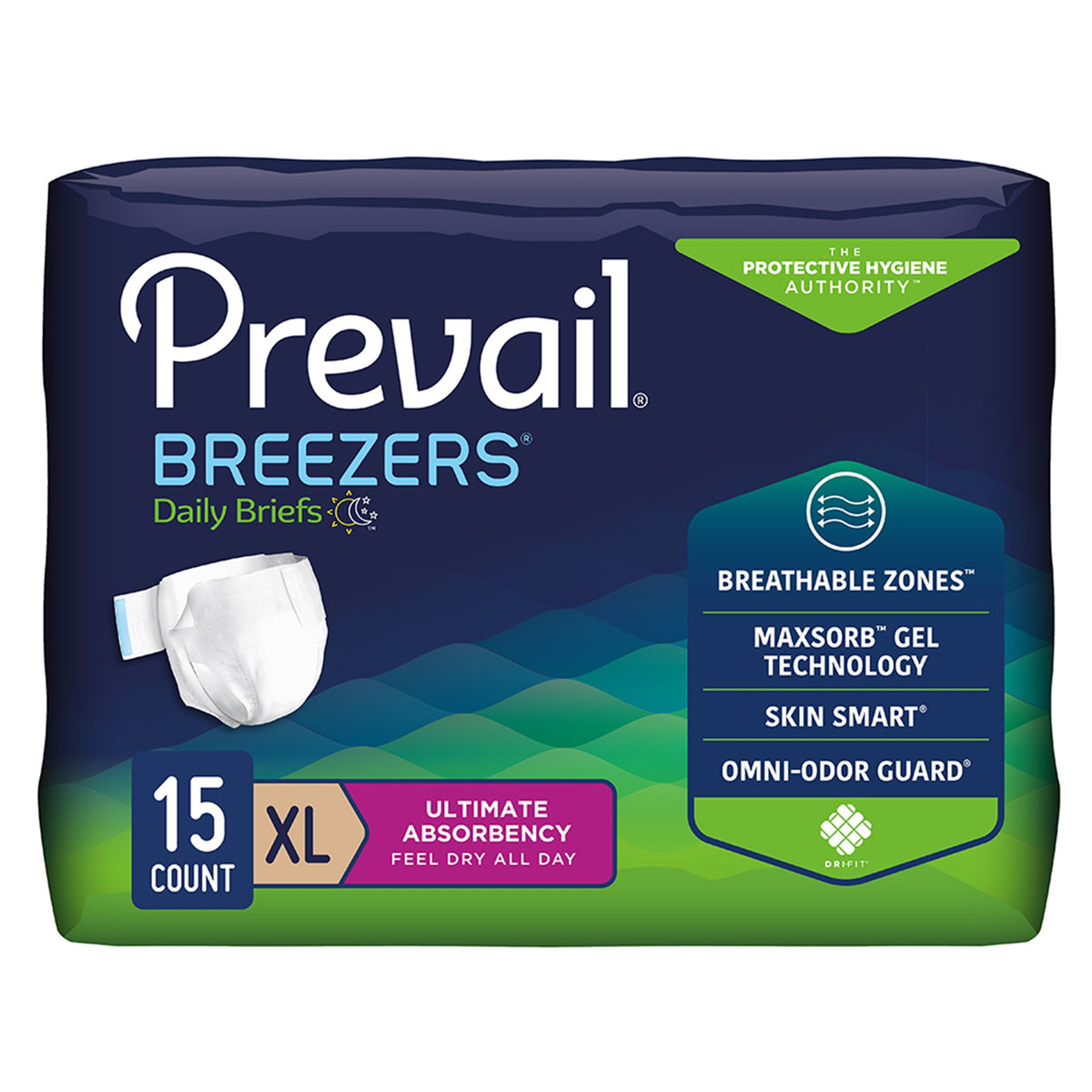 First Quality - Unisex Adult Incontinence Brief Prevail® Breezers® X-Large Disposable Heavy Absorbency [1/PK]