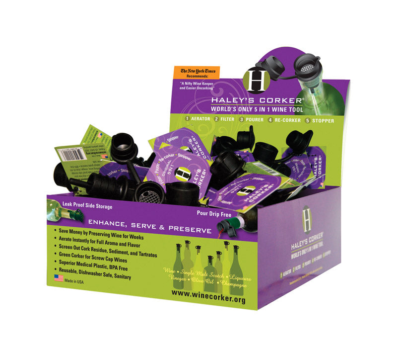 HALEY'S CORKER - Haley's Corker 750 mL and 1.5 L Bottle oz Black Plastic Corker/Pourer - Case of 36