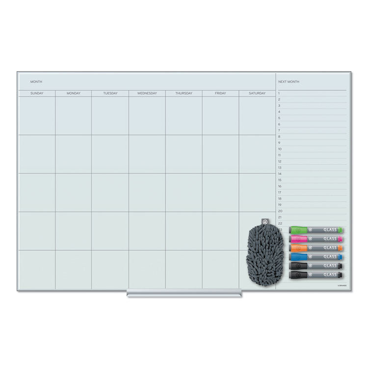 U Brands - Floating Glass Dry Erase Undated One Month Calendar, 35 x 23, White