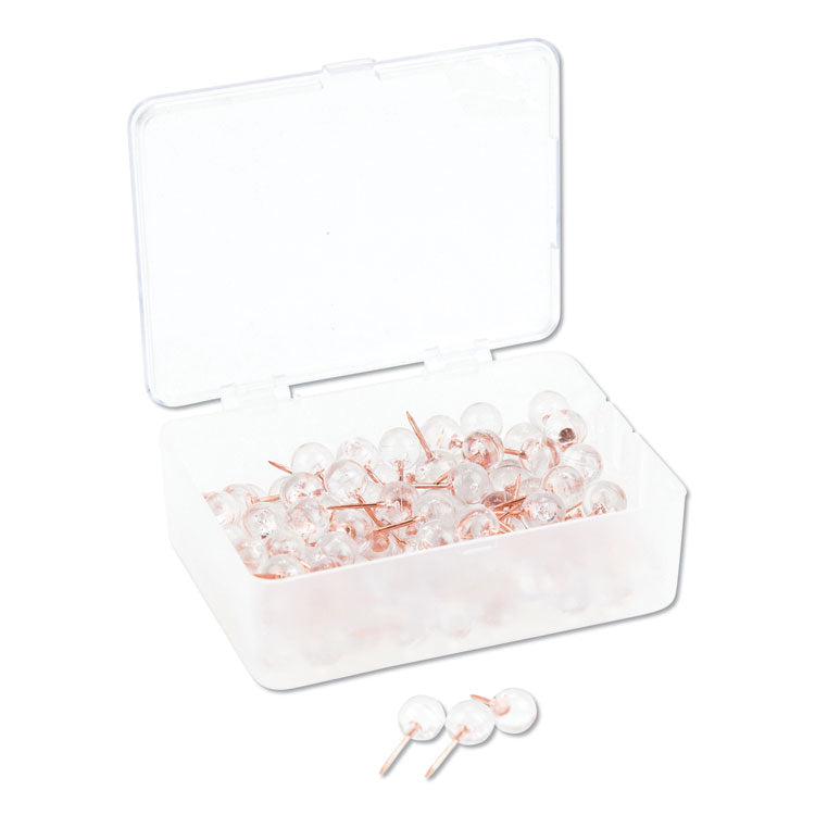U Brands - Fashion Sphere Push Pins, Plastic, Clear/Rose Gold, 0.44", 100/Pack