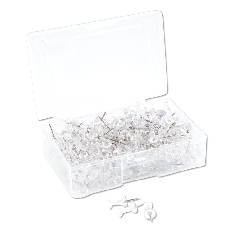 U Brands - Standard Push Pins, Plastic, Clear, Clear Head/Silver Pin, 0.44", 200/Pack