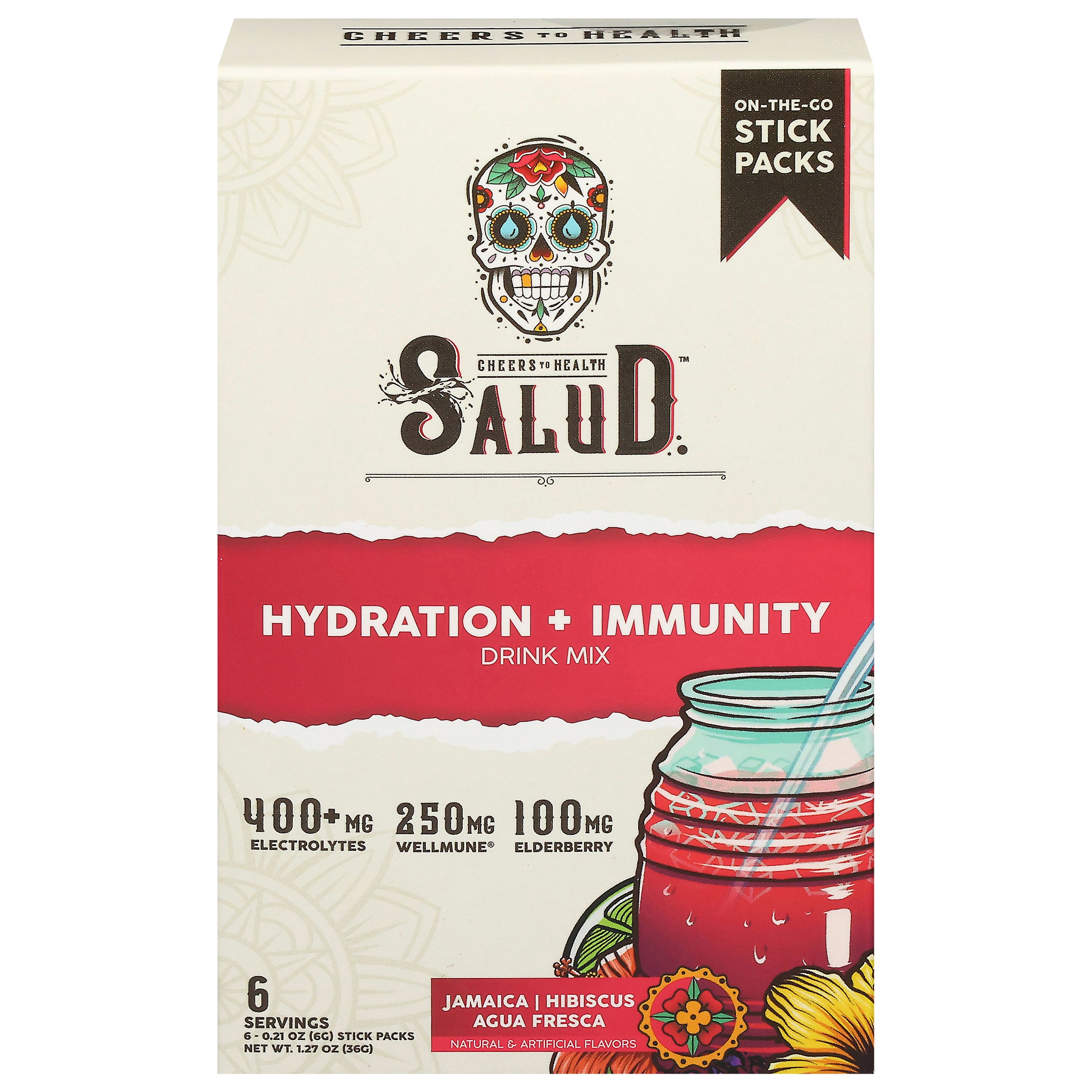 Salud Hydration + Immunity Jamaica/Hibiscus Agua Fresca Drink Mix 6 - 0.21 oz Stick Packs - Case of 12
