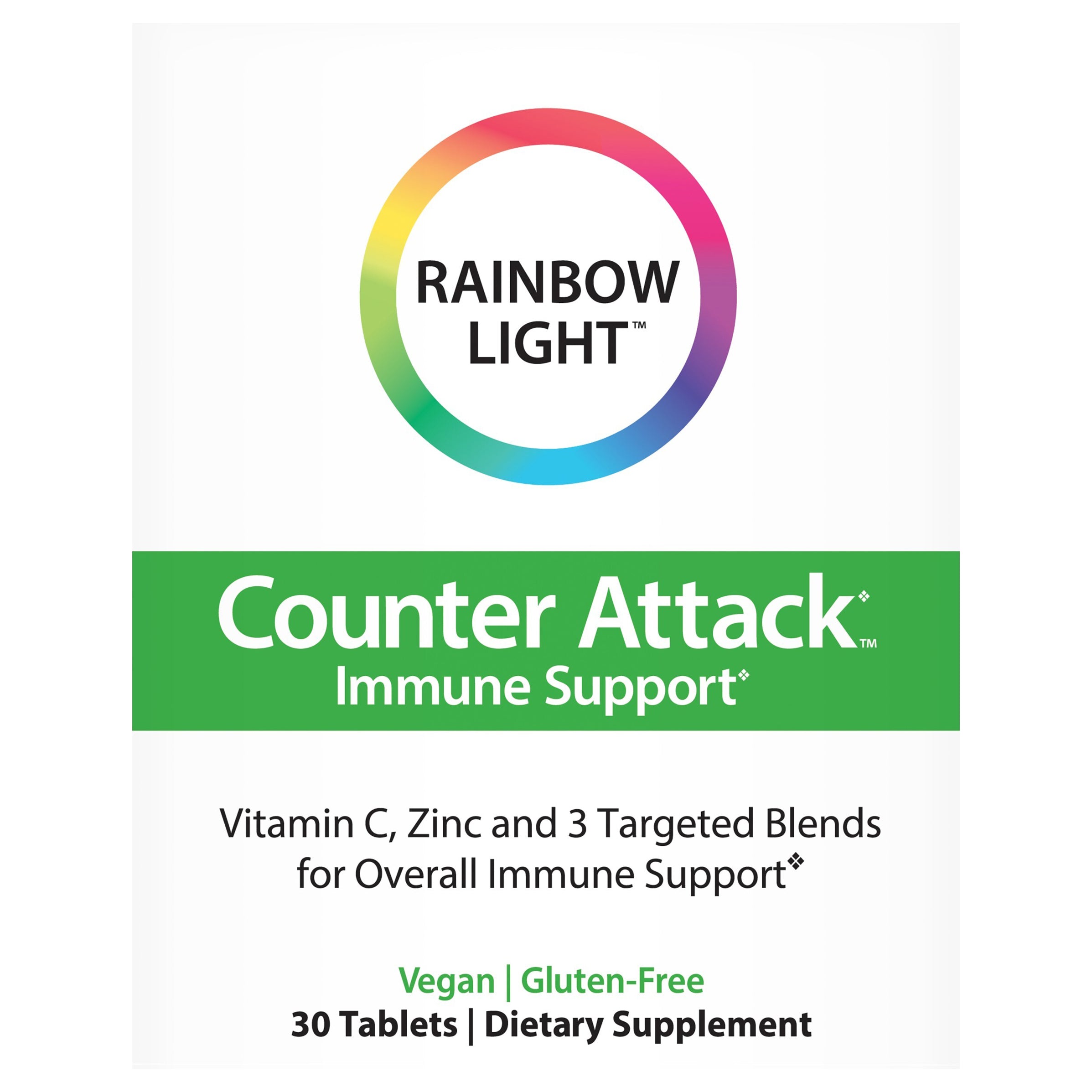 Rainbow Light Counter Attack Immune Support Supplement With Vitamin C and Zinc, 30 Count, 1 Box - Case of 1