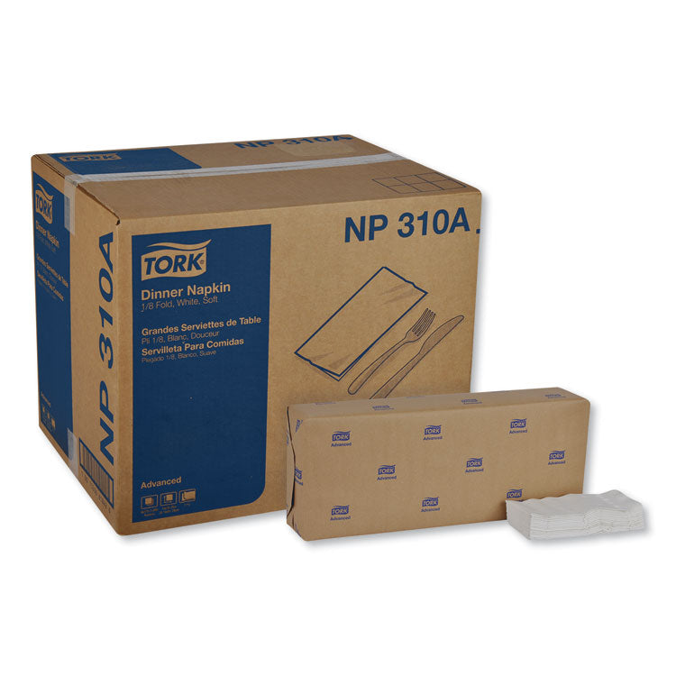 Tork - Advanced Dinner Napkins, 2 Ply, 15" x 16.25", 1/8 Fold, White, 375/Packs, 8 Packs/Carton