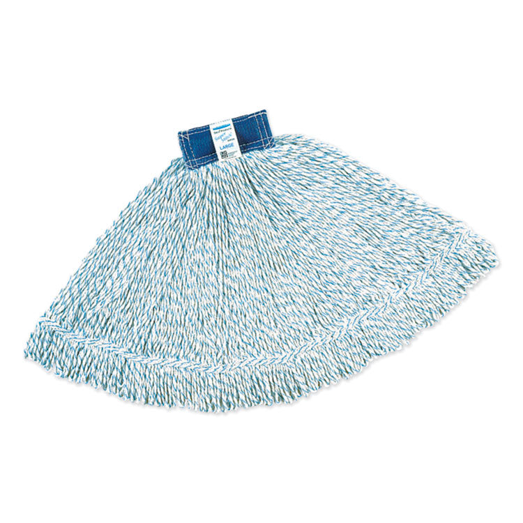 Rubbermaid Commercial - Super Stitch Finish Mops, Cotton/Synthetic, White, Large, 1-in. Blue Headband