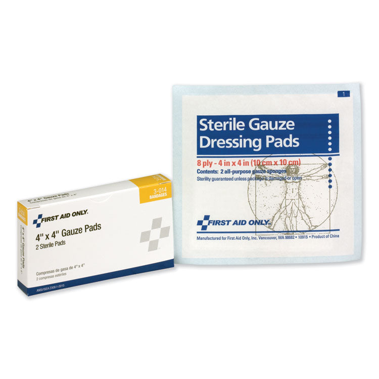 First Aid Only - Gauze Pads, Sterile, 4 x 4, 2/Box